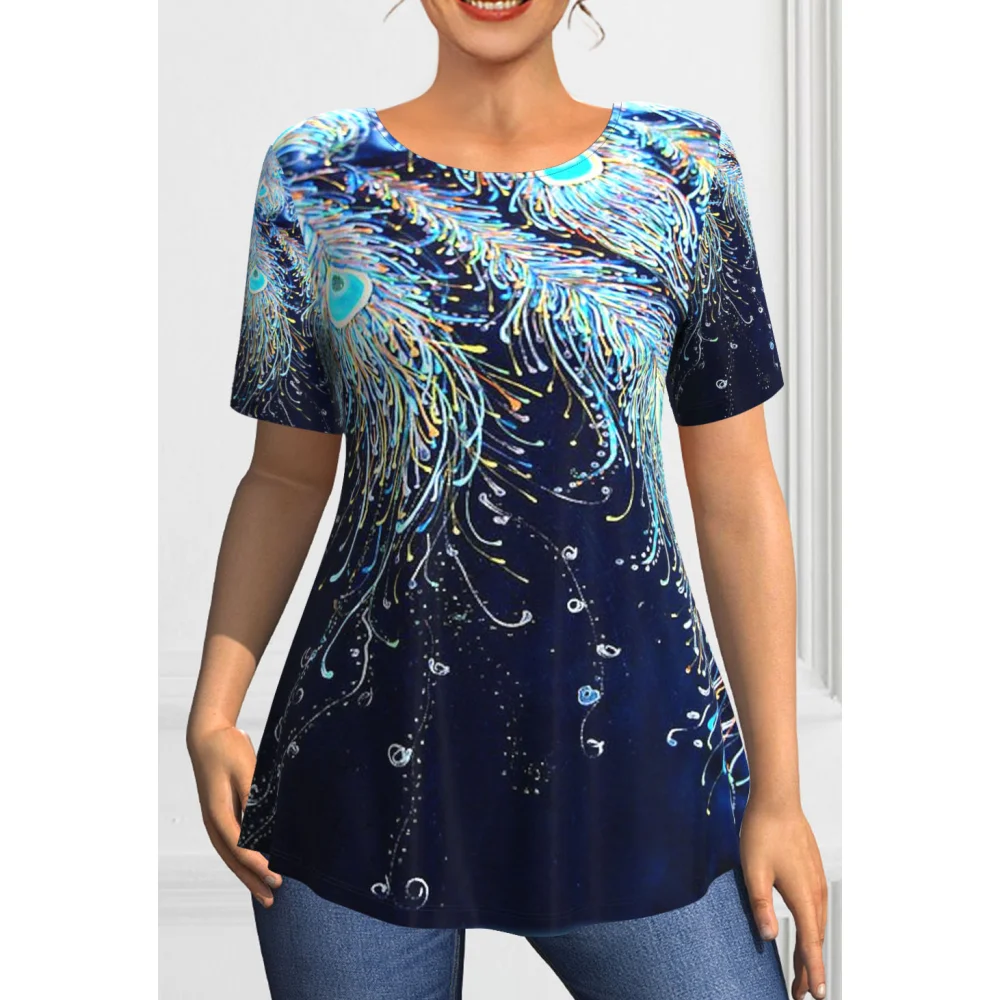 Camiseta extragrande impressão 3D feminina, pulôver O-pescoço, Tops de manga curta, solto grande esboço T, roupas femininas, novo