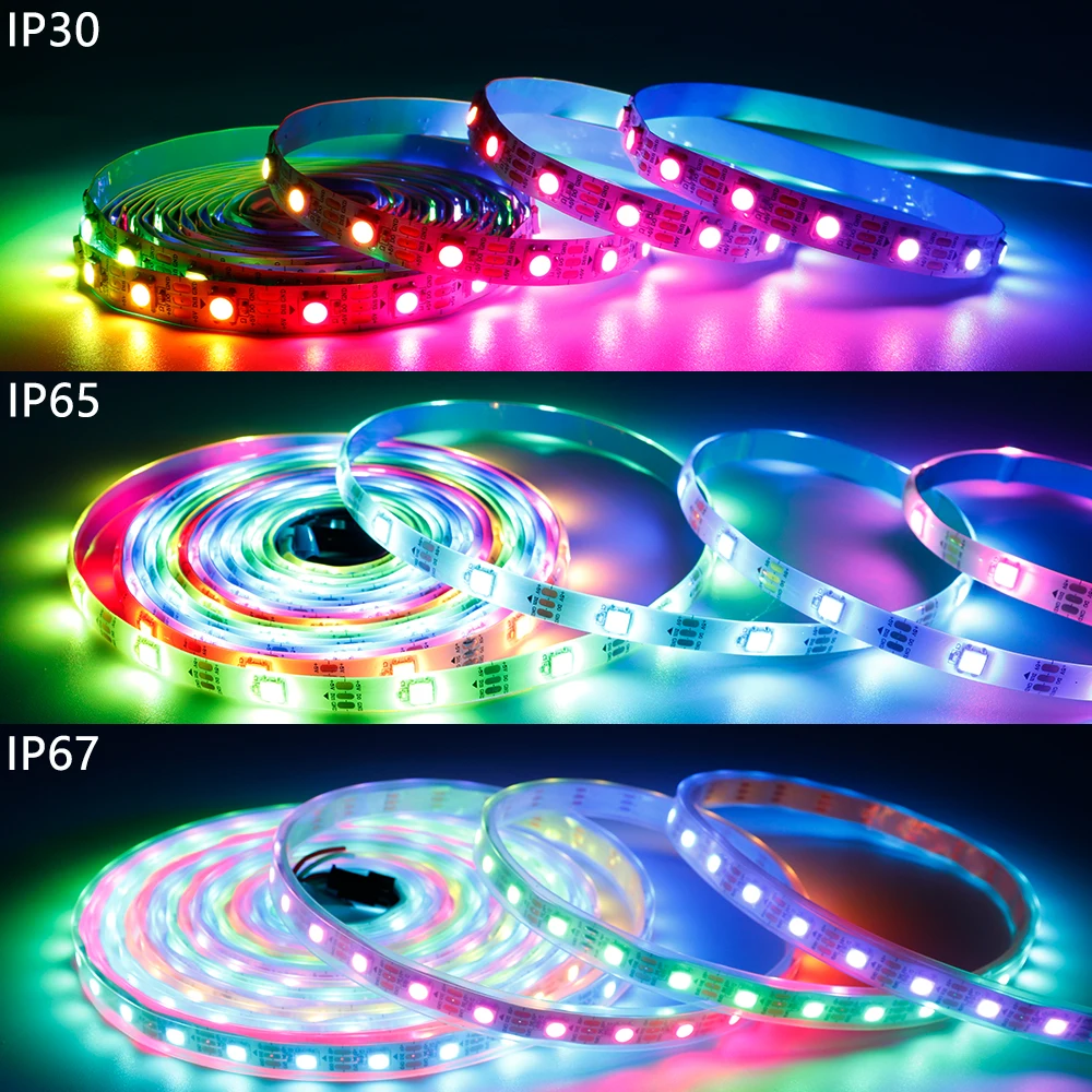 Imagem -04 - Smart Rgb Led Strip Kit Bluetooth Wifi Controlador de Música Endereçável Individualmente Fita 30 Leds 60 Leds 74 Leds 96 Leds 144leds m Usb 5v cc Ws2812b