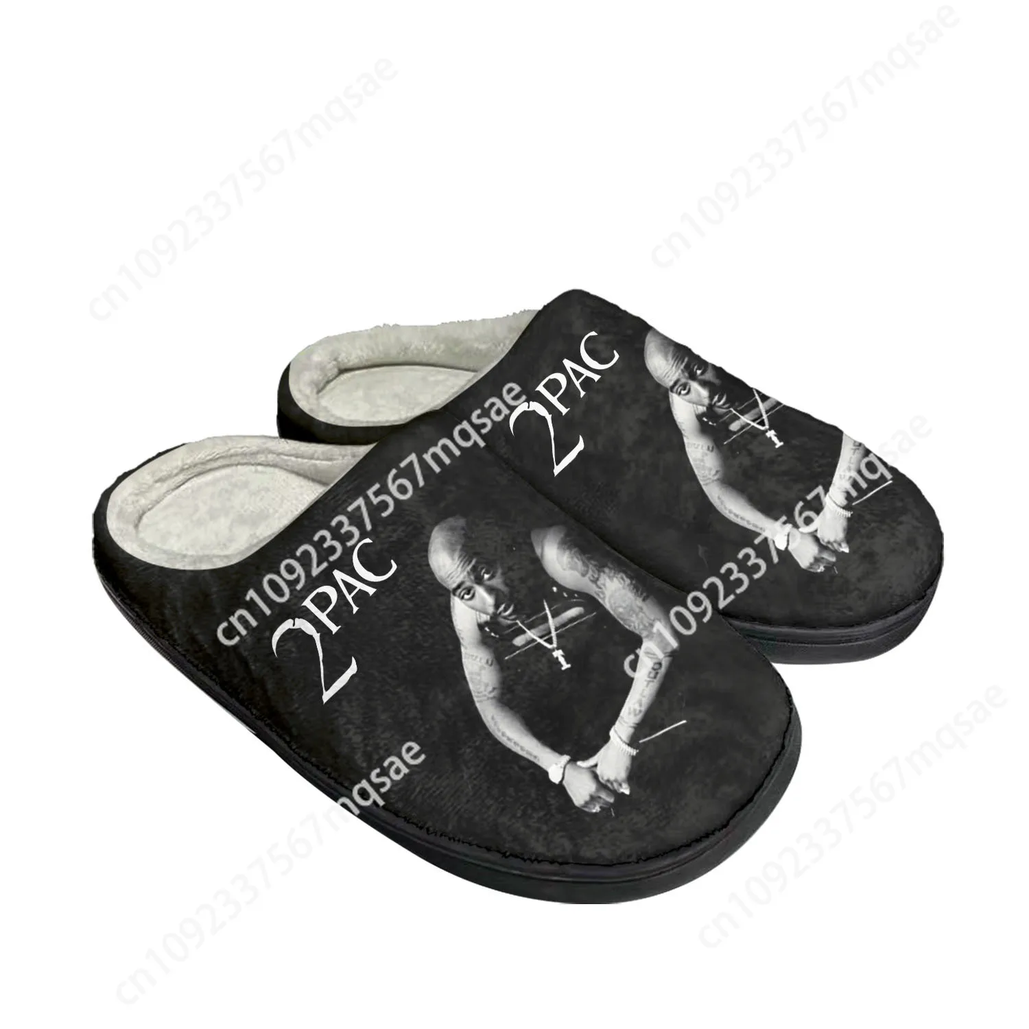 

2Pac Hip Hop Rapper Tupac Home Cotton Custom Slippers Mens Womens Sandals Plush Bedroom Keep Warm Shoe Thermal Slipper Black