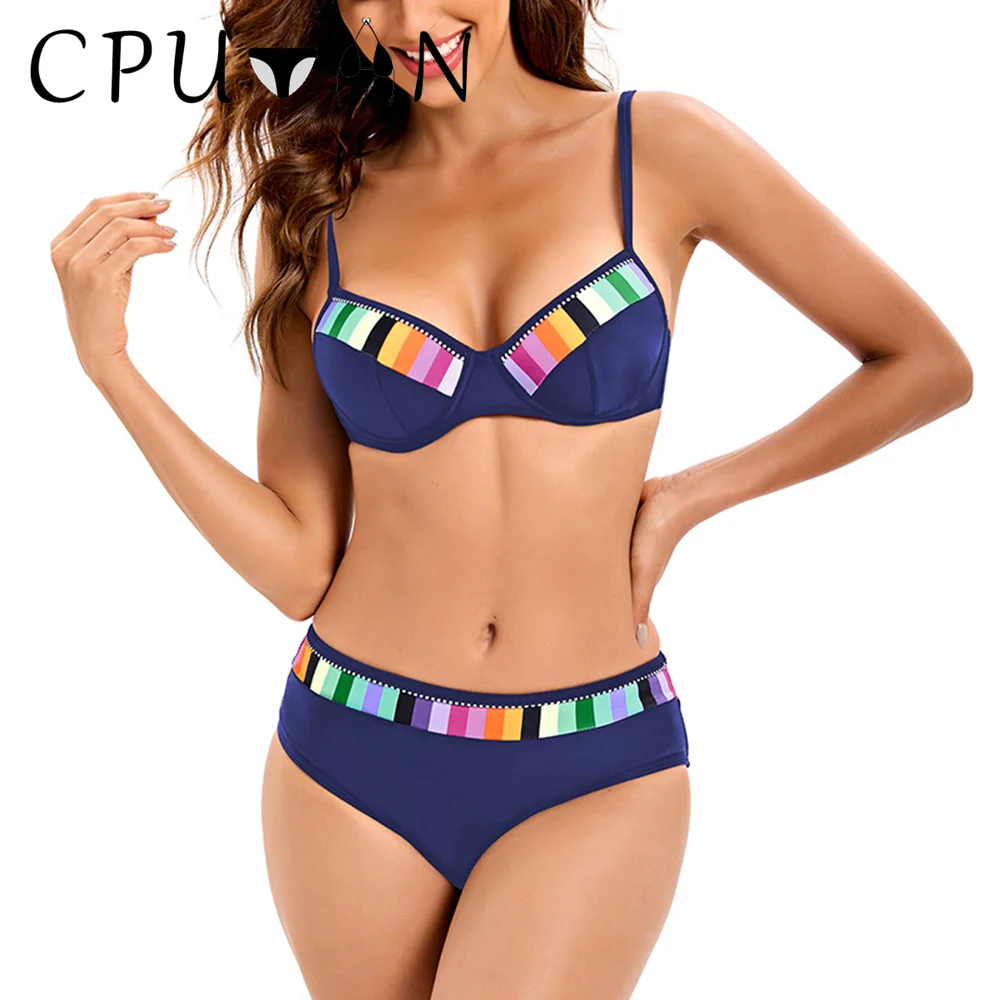 CPUTAN Push Up Bikini Set Sexy 2025 Plus Size Swimwear Mulheres Vintage Soild Maiô Brasileiro Beachwear Biquini 3XL