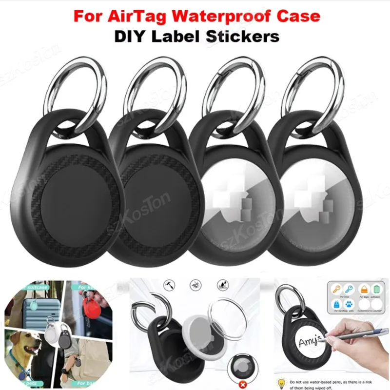 For AirTag Waterproof Protective Case DIY Label Stickers Holder Shell with Keychain for Air Tag Cover Kids Pet Luggage Keys