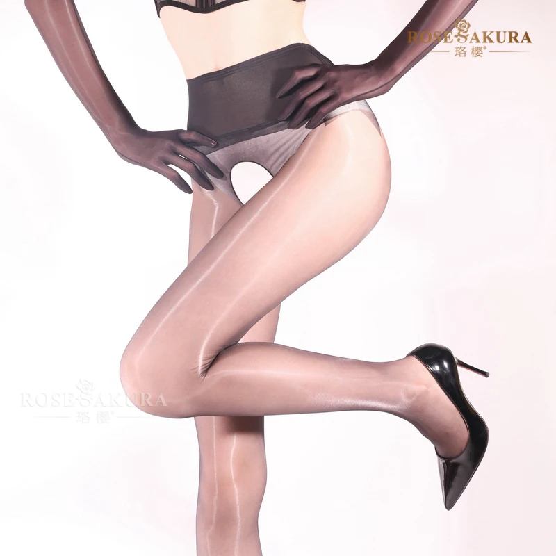 

Ultra-thin Aurora Oil Shiny Mesh Waist Seamless Stockings Women Silk Slip Transparent Open Crotch Pantyhose Fixed Feet Tights 5D
