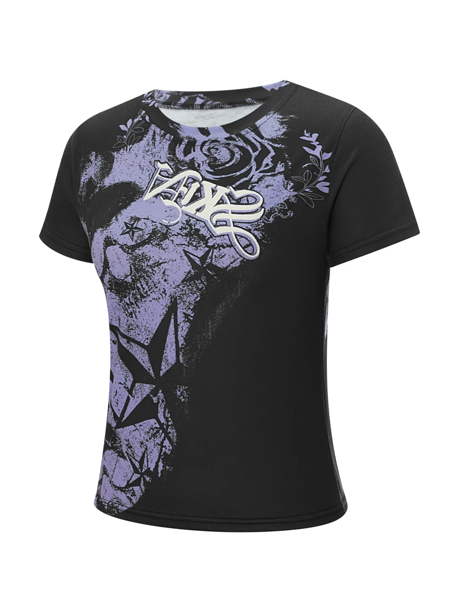 Punk Retro Star Print T-shirt 2000s Sexy Y2k Harajuku Crop Top Short Sleeve Slim Baby Tee Summer Women Gothic Clothes Streetwear