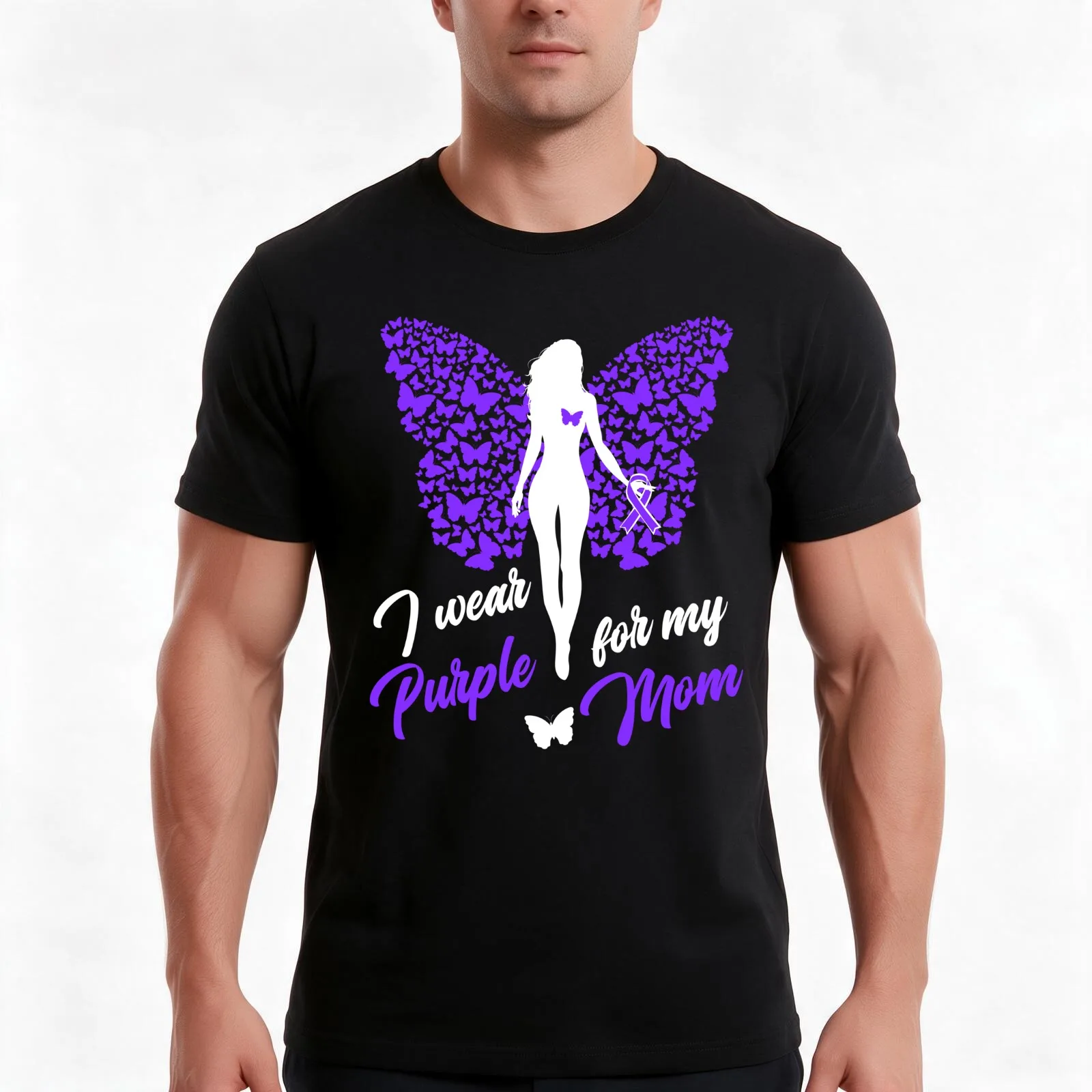 I Wear Purple For My Mom Support Awareness T-Shirt, Summer Casual Cotton Tee, Oversized Streetwear Tops, Vintage Graphic Print