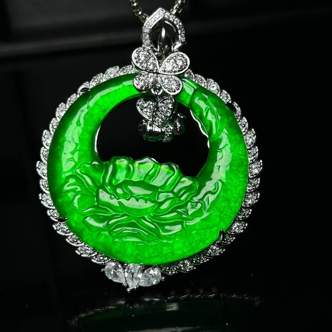 Real Natural Perfect High Ice Green Jade Jadeite Bees Pendant&Necklaces