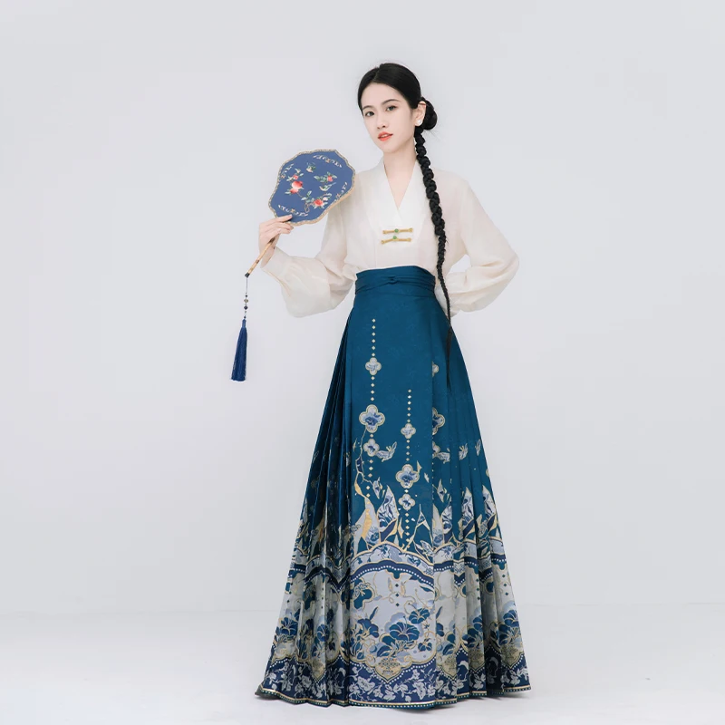 Original Imitation Makeup Flower Ming New Chinese Horse Face Skirt Original National Style Skirt Hanfu Women Woven skirt hanfu