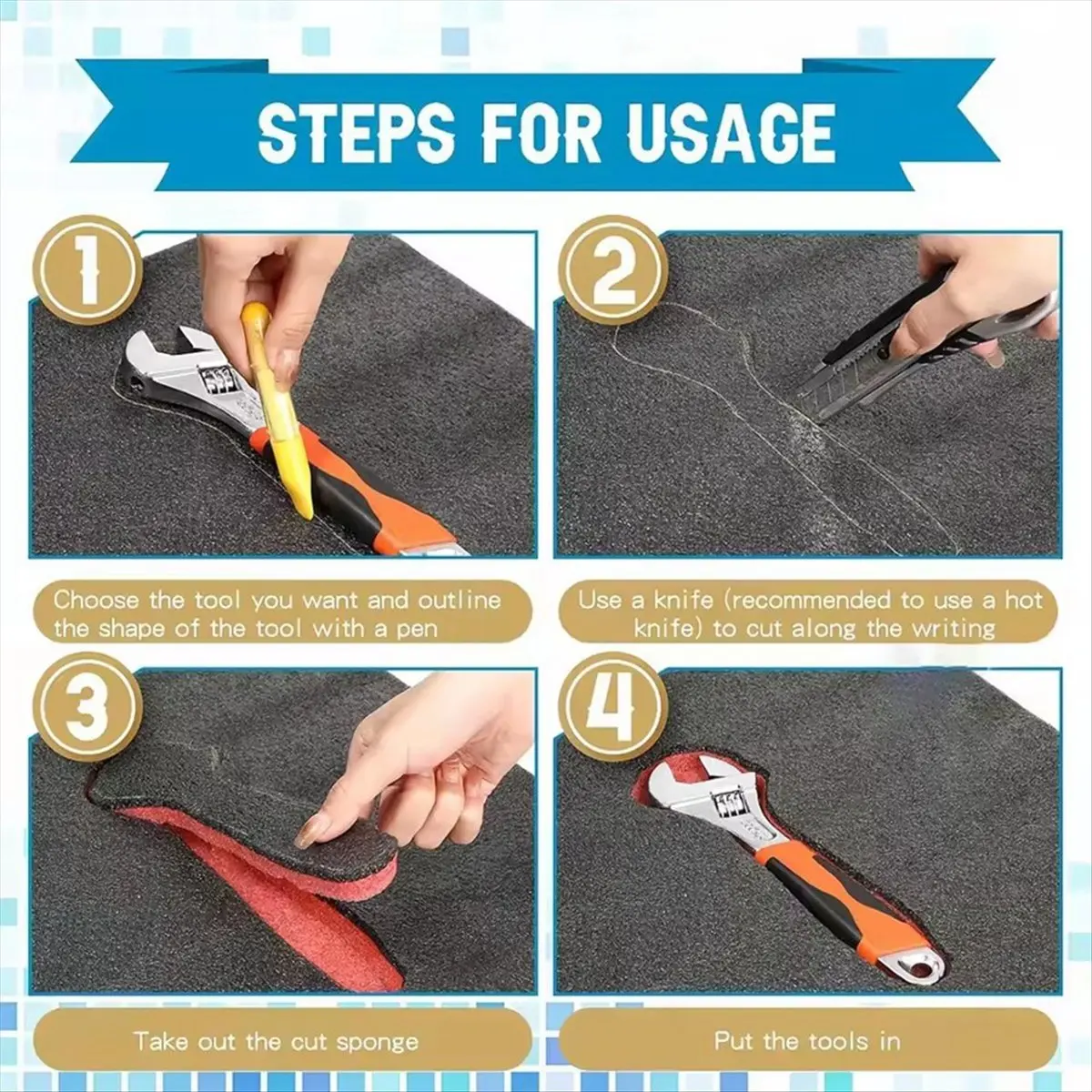 

HITL 2PCS Customizable Foam Sheets for Toolbox Organization, Shock-Absorbing Protection 400x300x50mm