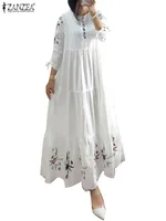 Robe Abaya musulmane à imprimé floral pour femmes modestes, manches 3/4, maxi robe, robe femme ZANZEA, robe d'été élégante, kaftan ample 5