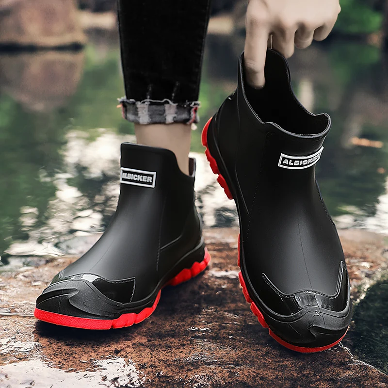 Men\'s Rain Boots Outdoor Casual Men Ankle Hiking Fishing Water Shoes Waterproof Work Boot Personality Non-slip Male Footwear