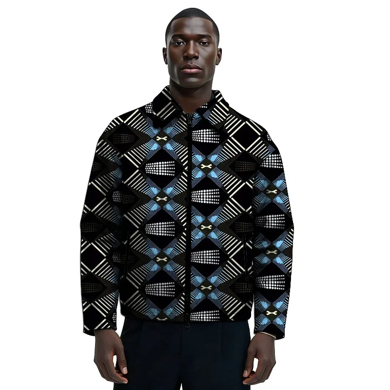 

Мужская куртка-бомбер в стиле ретро с африканским принтом, классический отложной воротник, короткое пальто, возможность индивидуального пошива