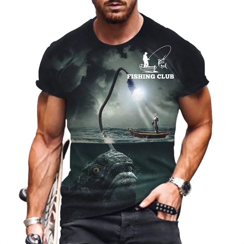 Fashion Fishing Pattern Men's T-Shirts Summer Beach Casual Short Sleeve 3d Printing Male Tee 6XL Plus Size Street Hip Hop Tops