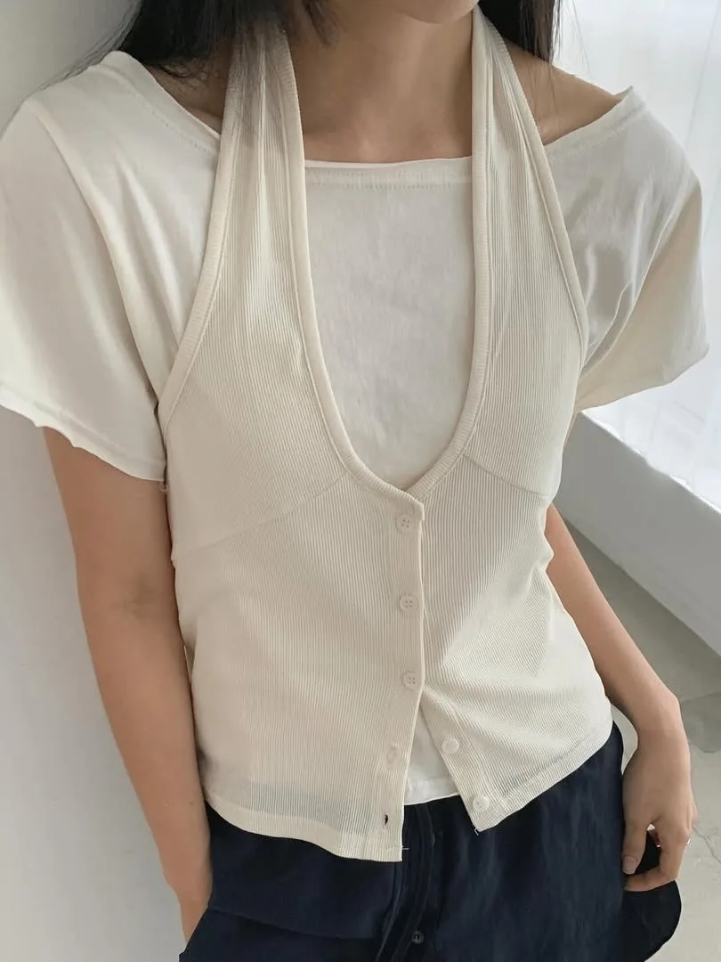 

Женская футболка Faionable ort, универсальный базовый слой, топ с колючками, комплект из двух предметов, летняя одежда для поездок на работу, обычная длина