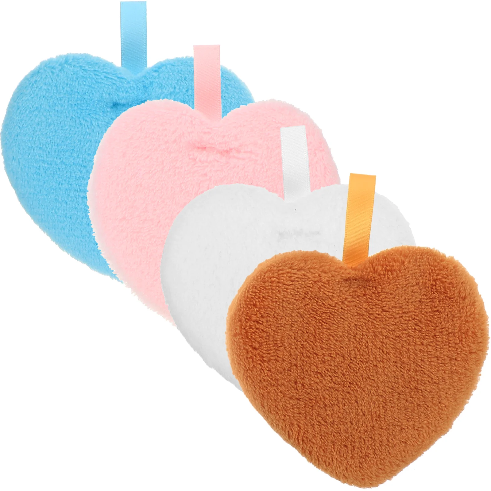 

4 Pcs Heart Shaped Makeup Removing Powder Puff Sponges Loose Body Mineral Cotton Smooth Oil Control Washable Beauty