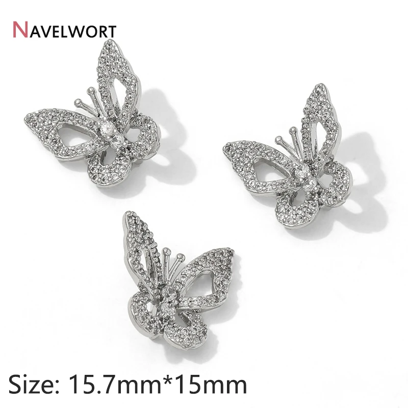 Rhodium Plated Brass With Zircon Butterfly Bead Separator For Pearl Necklace Making Findings,DIY Accessories,Separator For Beads