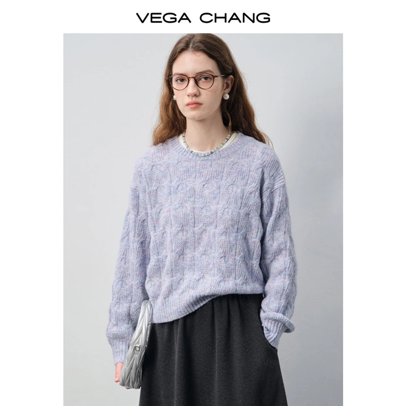 

Vega Chang New Autumn and Winter Women's Knitwear Wool Blend Gentle and Lazy Gradient Purple Ribbed Top