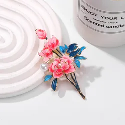 Cloisonne Peony Flower Brooch Chinese style high-grade femininity high-grade enamel pin coat accessory corsage