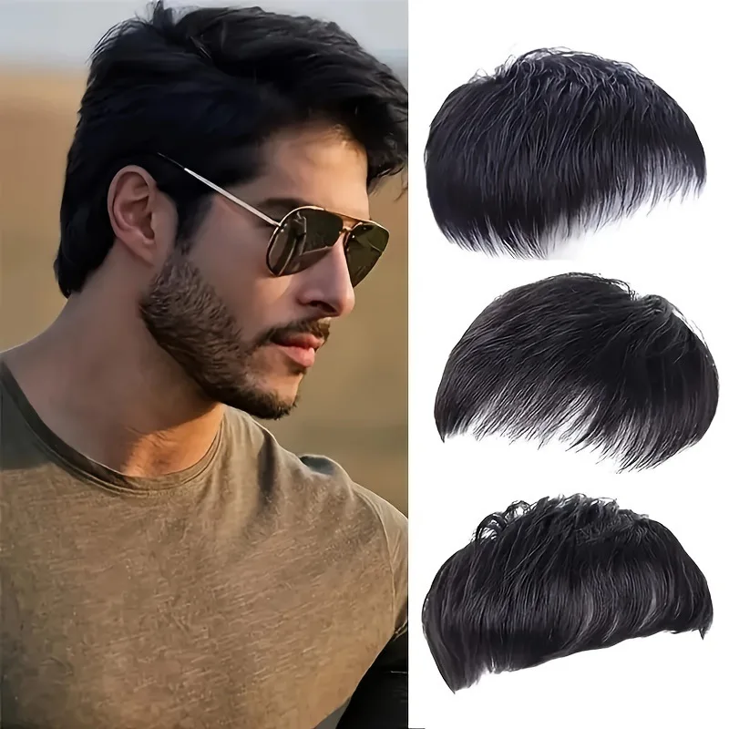 Men's fashion synthetic fiber wig short hair sales on top of the hair block to cover white hair Mediterranean bald hair patch