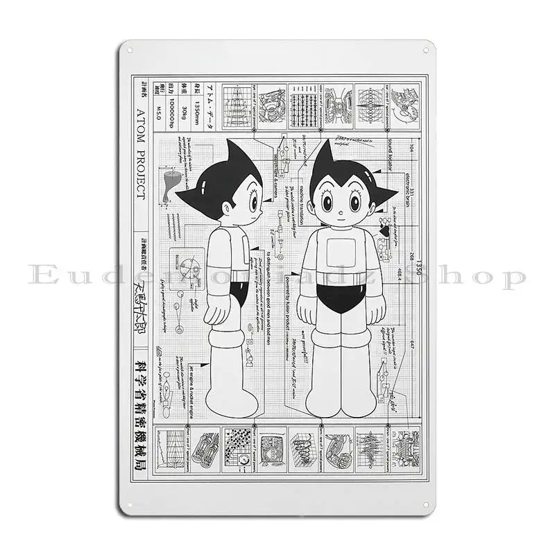 Astro Boy Blueprint Metal Plaque Poster Pub Mural Print Painting Wall Mural Kitchen Tin Sign Poster