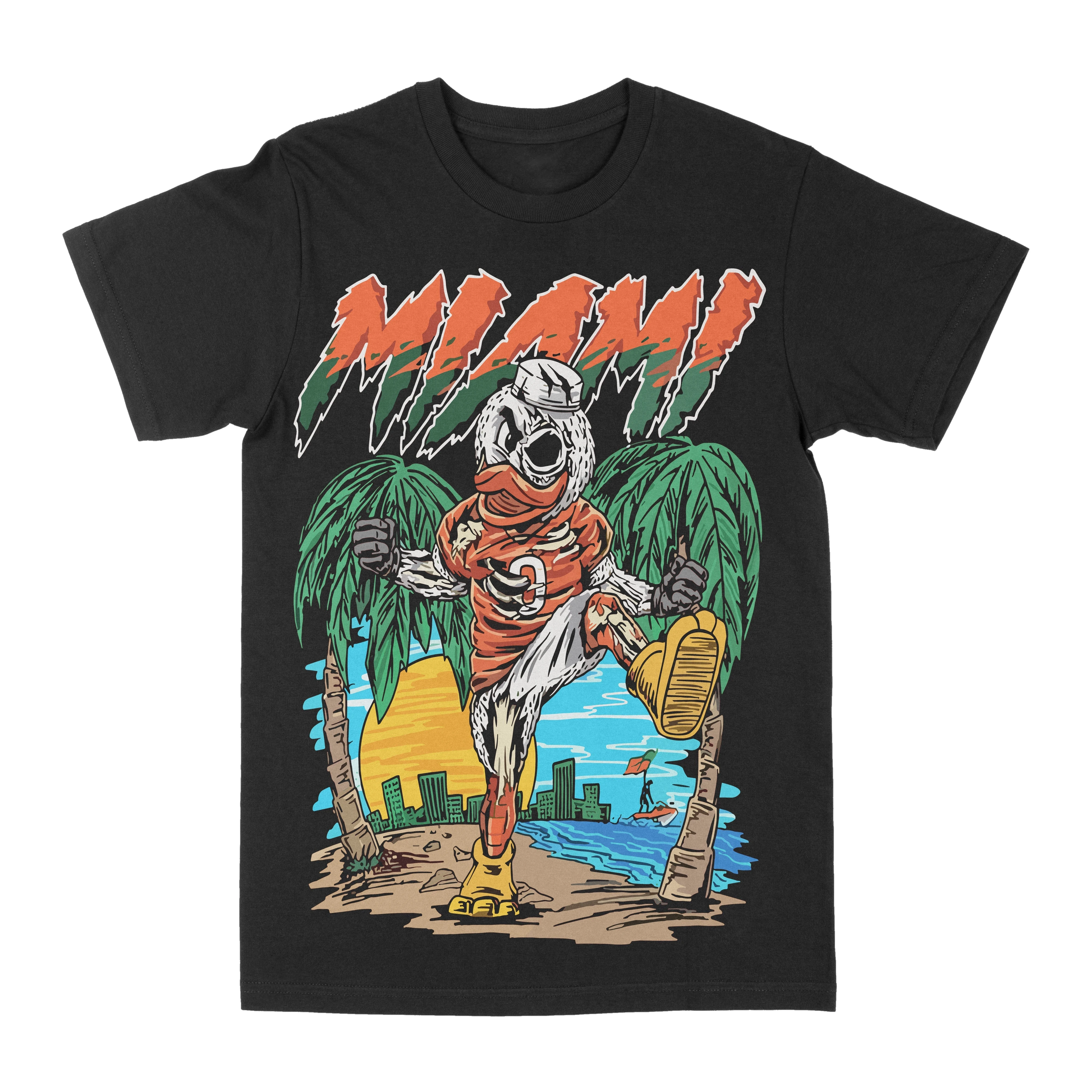 White Miami Hurricanes Vintage Mascot T-Shirt Cotton Graphic Tee Men Women Summer Streetwear