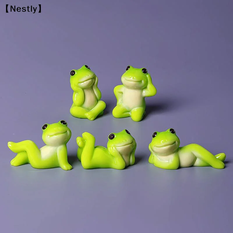 6 PcsCute Mini Resin Frog Figurine Set With Various Relaxing Poses Perfect For Fairy Garden Desktop Potted Plant Decor〔Nest〕