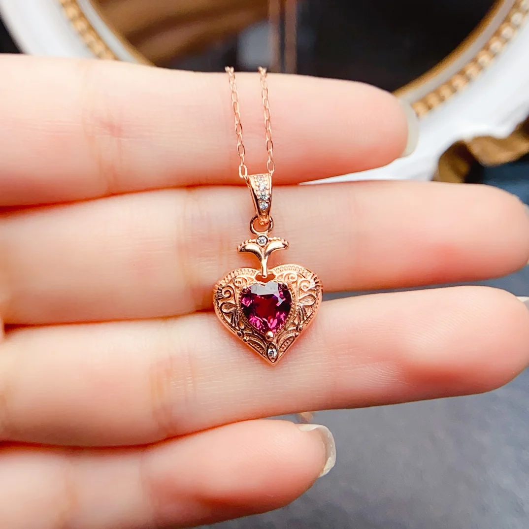 

FS натуральный гранат в форме сердца кулон ожерелье из чистого серебра S925 с сертификатом изысканные очаровательные свадебные украшения для женщин MeiBaPJ