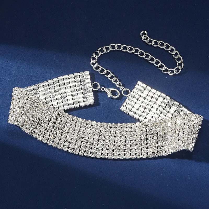 Luxury Full Rhinestone Choker Necklaces for Women Silver Plated Crystal Necklaces Statement Bridal Wedding Jewelry Party Gifts