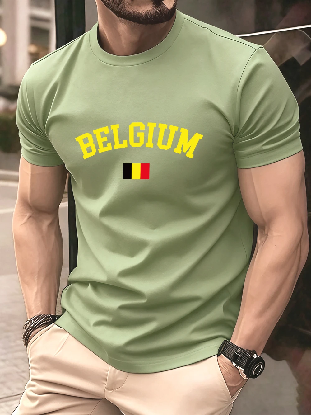 Camiseta con estampado de texto de Bélgica para hombre, camisetas de algodón de manga corta para verano, camiseta suave de gran tamaño con cuello redondo, ropa informal para hombre