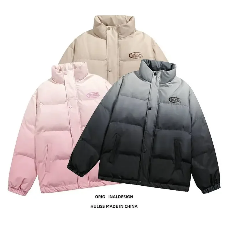 Gradient colored cotton jacket women and men thick oversized 2024 new cotton winter coat women trendy cotton down jackets