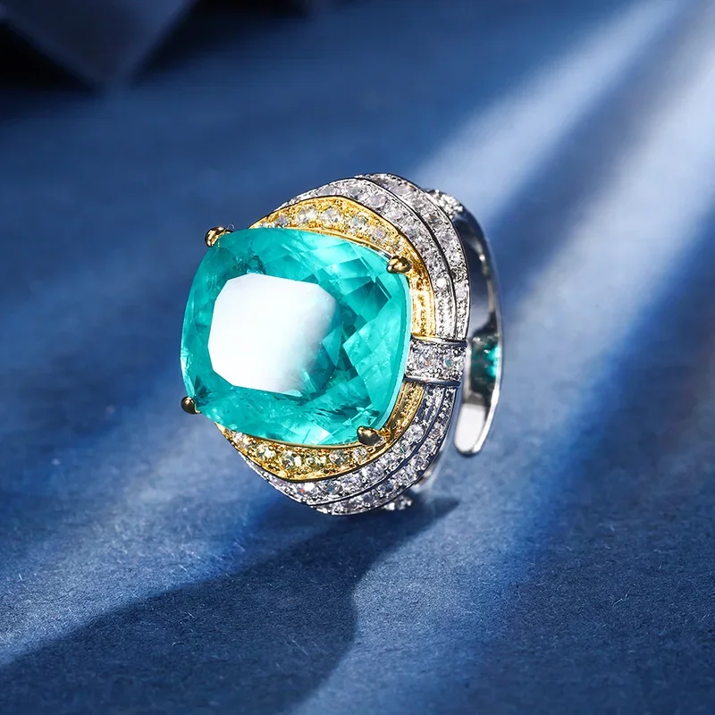 

Charms Blue High Carbon Diamond 14*16mm Adjustable Ring Women's Sales Vintage Trendy Jewelry Wedding Gifts Free Delivery