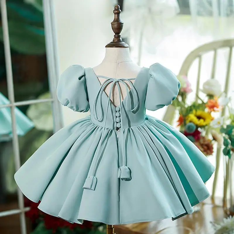 

Princess Dress 0-12Y Girl Fashion Party Clothes Kids Puff Sleeve Pearls Wedding Dresses Child Prom Costume Girls Brithday Dress