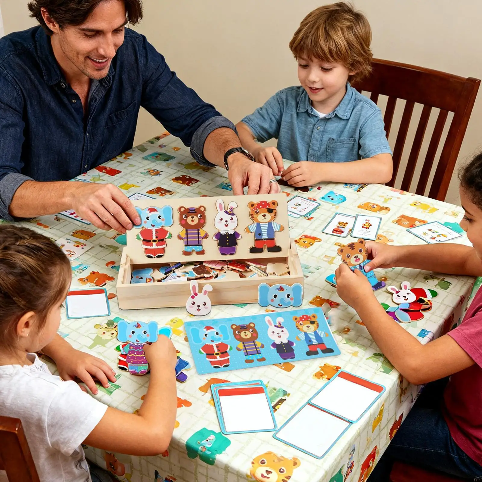 

Wooden Magnetic Puzzles Dress Up Sorting Matching Preschool Learning Activities Wooden Bear Family Dress-Up Puzzle For Kids