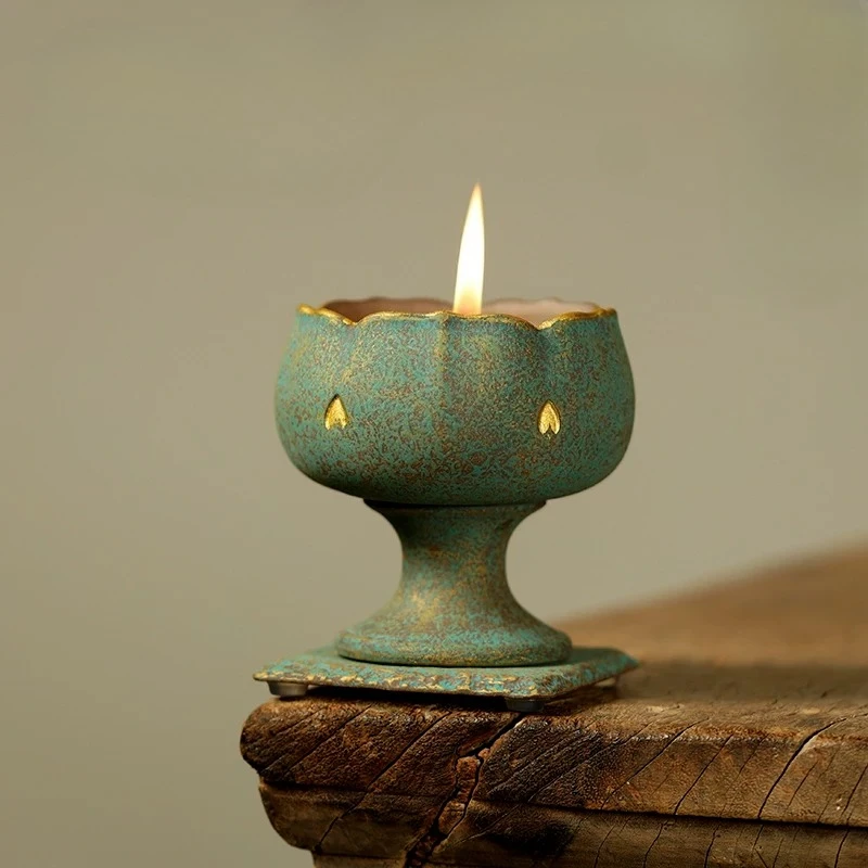 Handmade Ghee Lamp Holder Household Candle Wick Old-fashioned Light Oil Zen Philosophy Candlestick Incandescent Lamp Bedroom