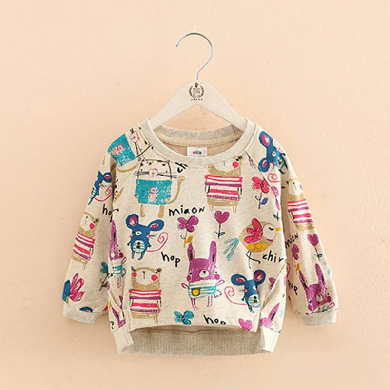 2024 Autumn Spring 2 3 4 5 6 7 8 9 10 Years Casual Long Sleeve Cartoon Animal Print Cotton Loose Sweatshirt For Kids Baby Girls