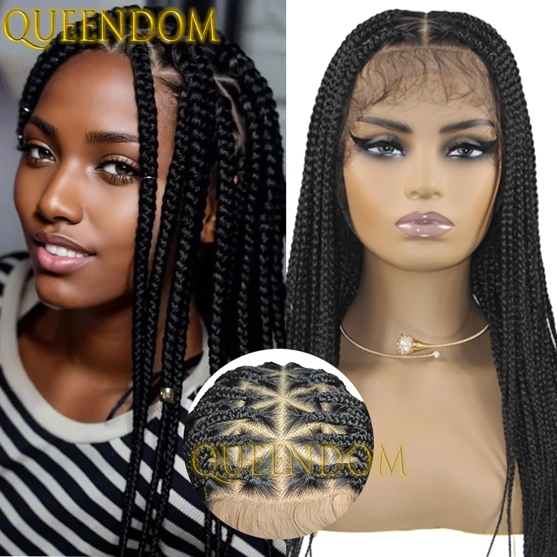 Synthetic 26 Inch Box Braids Wig Full Lace Triangle Shape Braided Goddess Wig for Black Women Knotless Cornrow Plaits Braid Wig