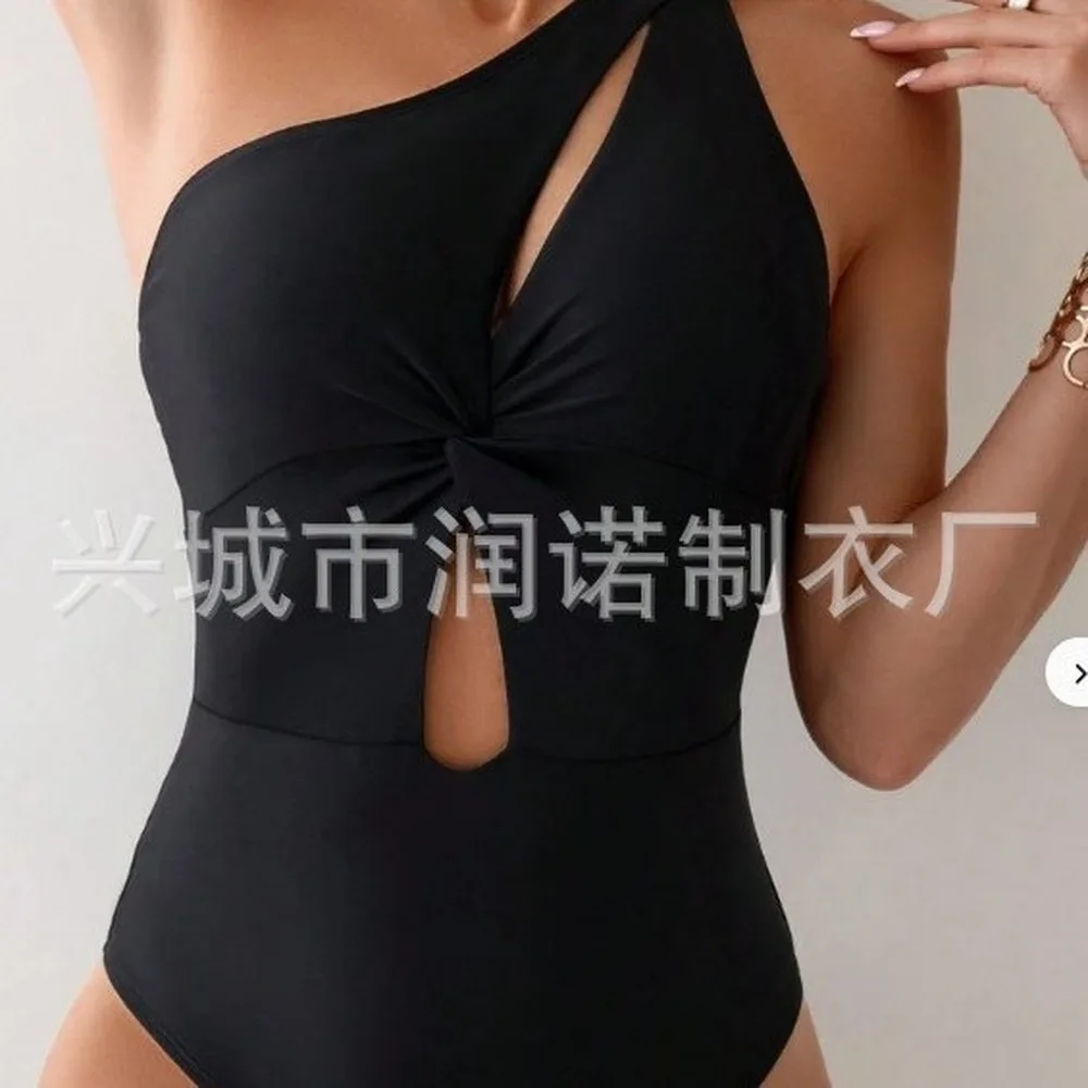 2025 New One Shoulder Monokini Swimsuit Tummy Control Slimming Solid Color Bathing Suit One Piece Swimwear Tankini Swimsuits Wom