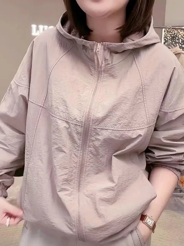 s' Inizio autunno 2025 Abbigliamento fronte-retro da donna Semplice giacca a vento con cappuccio traspirante Jaet Top con cerniera allentata Casual Sle