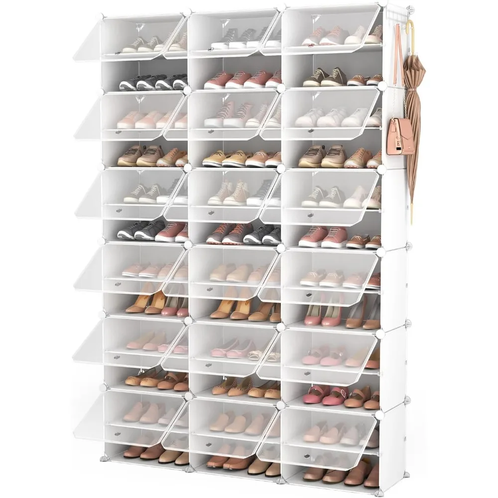 Portable Shoe Rack Organizer with Door, 72 Pairs White Storage Cabine Covered RackOrganizer for Closet with Door