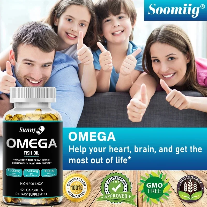 Triple Strength Omega 3 Fish Oil - Burp-Free Fish Oil Supplement with DPA, EPA and DHA for Circulatory Health and Brain Function