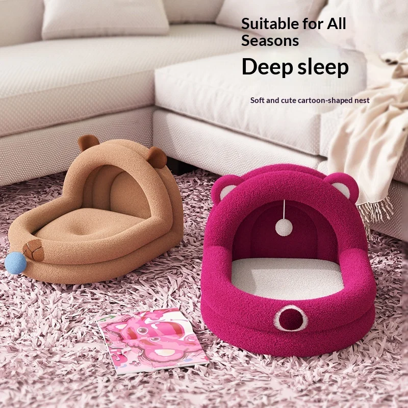 Cama de invierno semicerrada cálida para gatos y perros pequeños
