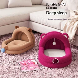 Cama de invierno semicerrada cálida para gatos y perros pequeños