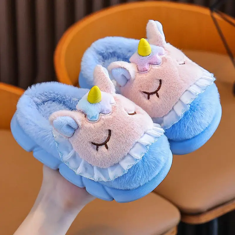 

Cute Children's Cotton Slippers Autumn Winter Girl Home Indoor Non-Slip Middle-Aged Children Princess Little Girl Furry Slippers