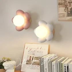 Children Wall Lamps Creative Flower Wall Light LED G9 Bulb White Pink Resin Flower Indoor Kids Bedroom Bedside Decoration Decor