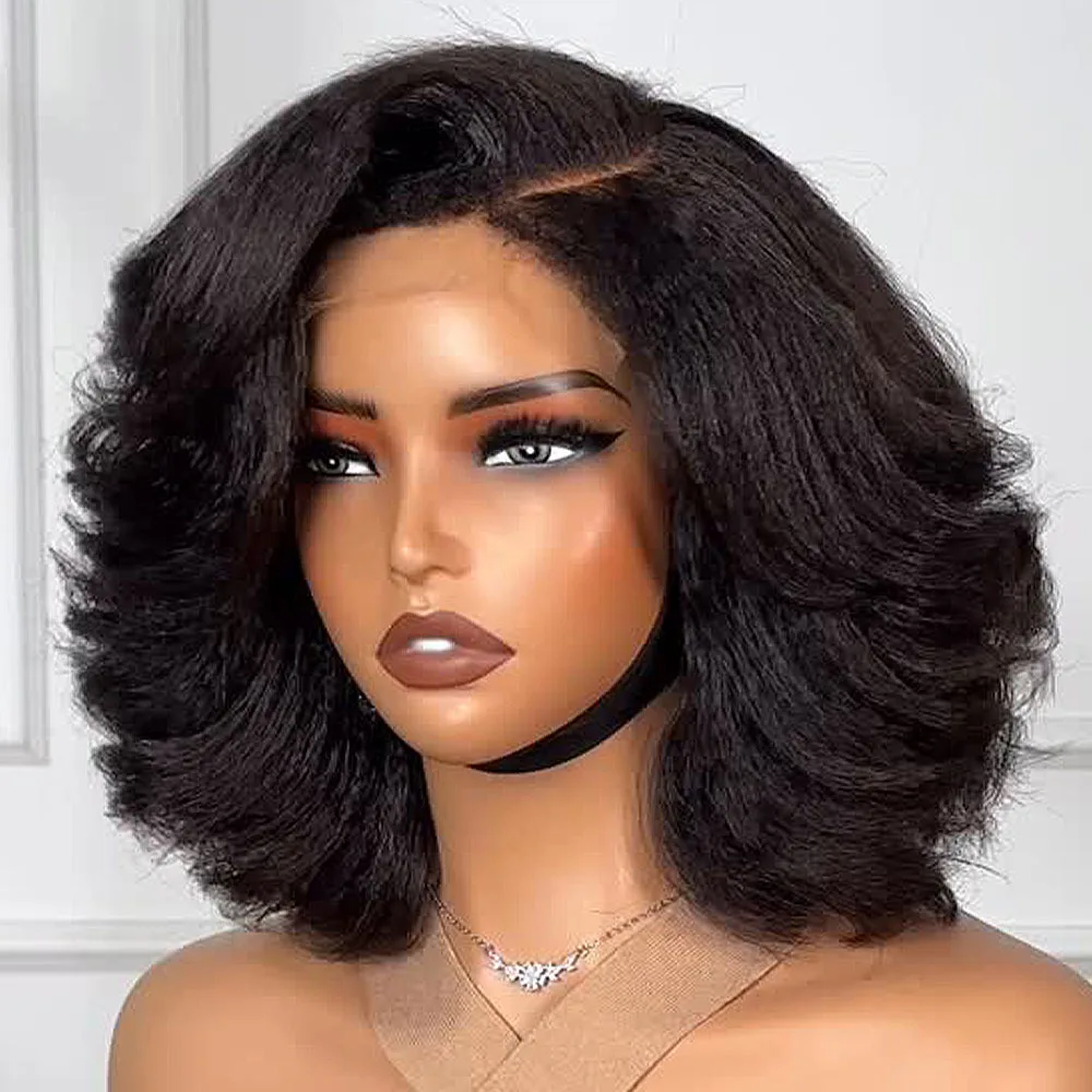 

10-16 Inch 4x4/13x4 HD Lace Front 400% Kinky Straight Human Hair Bob Wig PrePlucked Wear And Go Body Wave Glueless Wig For Women