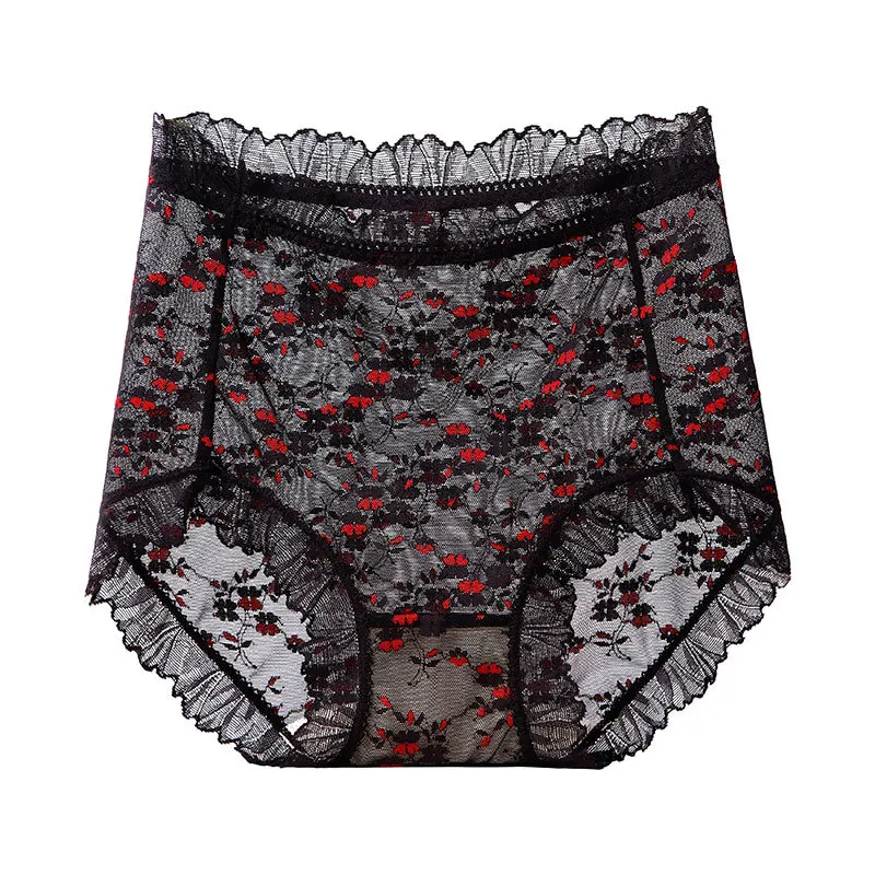 

Женское сексуальное кружевное нижнее белье с высокой талией, эластичные прозрачные тонкие сетчатые трусики для пышных женщин, дышащее нижнее белье с вышивкой