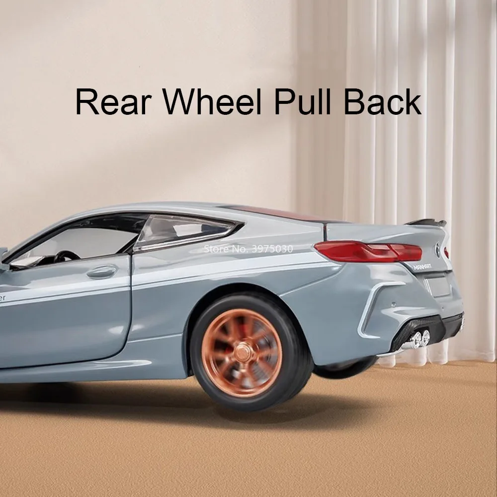 1:32 BMW M8 Toy Alloy Cars Diecast Model Wheel Pull Back Vehicle with Light Music Miniature Sports Car for Boys Decoration Gifts