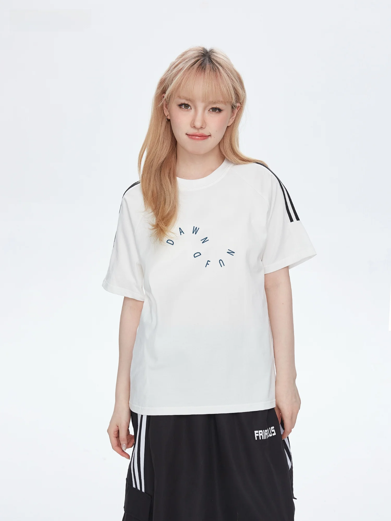 

Dawn Men's T-shirt Pure Cotton round Neck Short Sleeve Letter Print Patchwork Summer Trendy Casual Breathable Skin-friendly