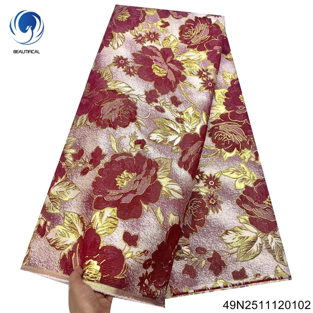 

2025 New African Jacquard Lace Embroidery Design Colorful Flower Luxury Party and Banquet Gowns 49N25111201