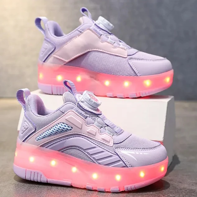 

Новые детские роликовые кроссовки с вращающимися колесами для девочек, четырехколесные ролики, спортивная и повседневная обувь для детей, детские кроссовки.