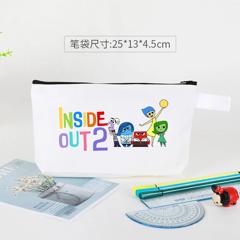 Disney Inside Out 2 Cosmetic Bag Anime Cartoon Printed Pencil Pouch Portable Kawaii Storage Bag Cute Handbag Back To School Gift