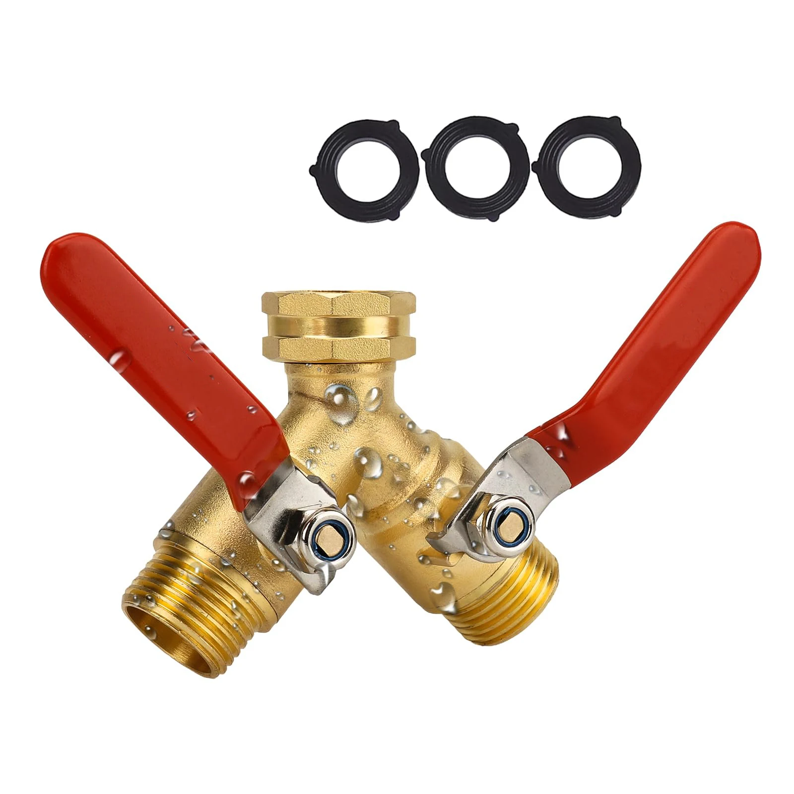Hose Splitter 2 Way Heavy Duty Brass Garden Hose Splitter with 304 Stainless Steel Long Handle Outdoor Full Flow Hose Splitter